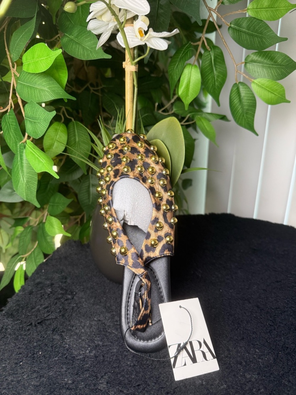 Leopard Print Studded Slip-On Flat with Gold Accents